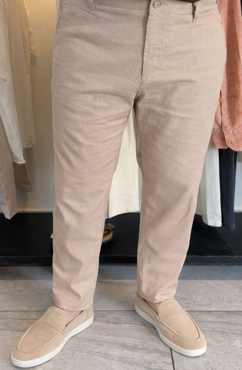 Linen beige pants regular cut
